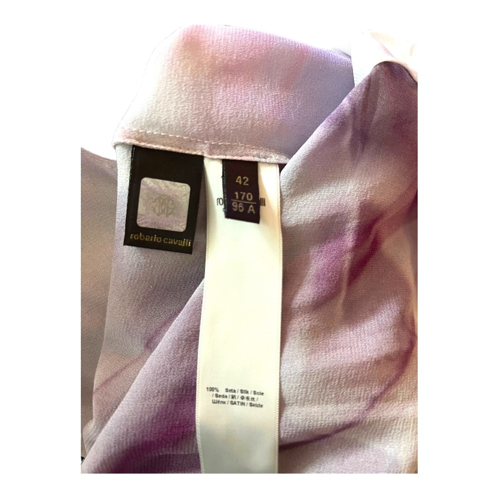 Roberto Cavalli Silk Abstract Print Mini Dress IT 42 US M Purple Lavender - Picture 7 of 9